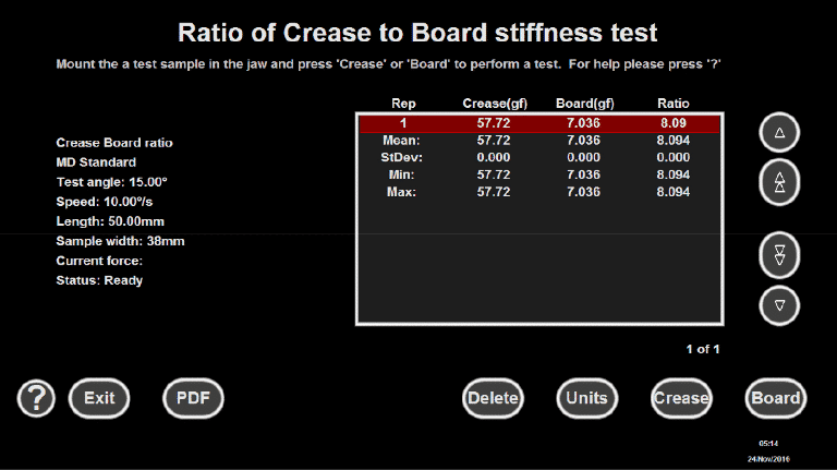 Crease to board stiffness test