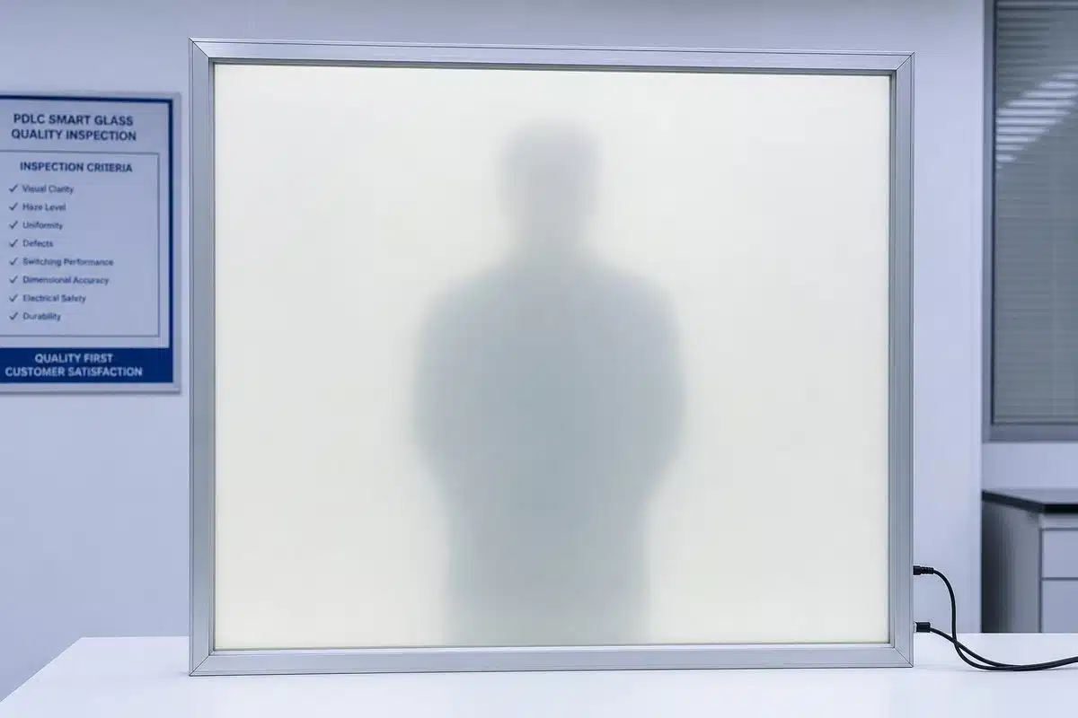 Privacy glass in the frosted, obscuring state